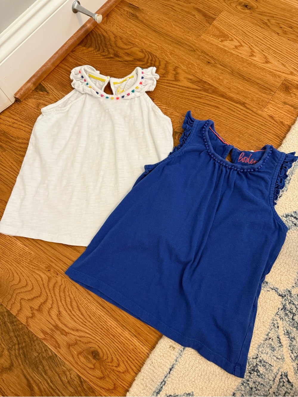 Mini Boden Girls Blue & White Tank Tops Set of 2 Size 5-6 Years Ruffle